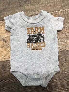 Carhartt Gray “Farm Raised” Onsie  size 3 m